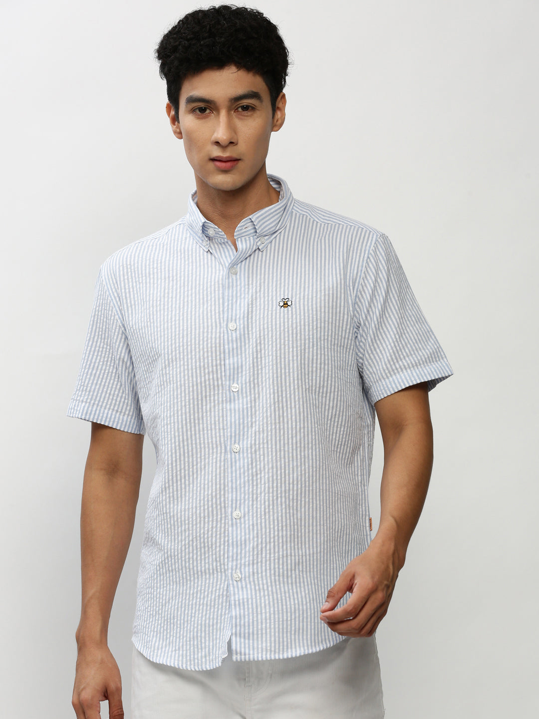 Men White Striped Casual Casual Shirts