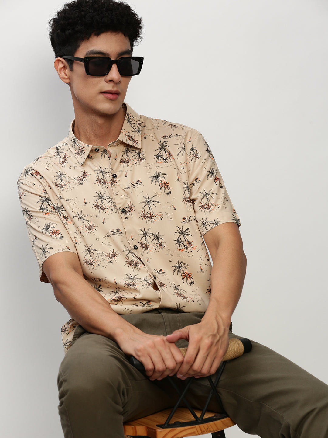 Men Beige Floral Casual Casual Shirts