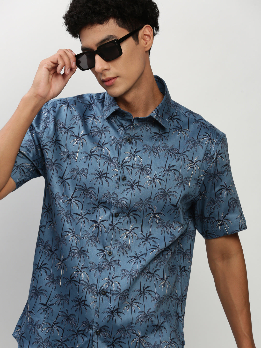 Men Blue Floral Casual Casual Shirts