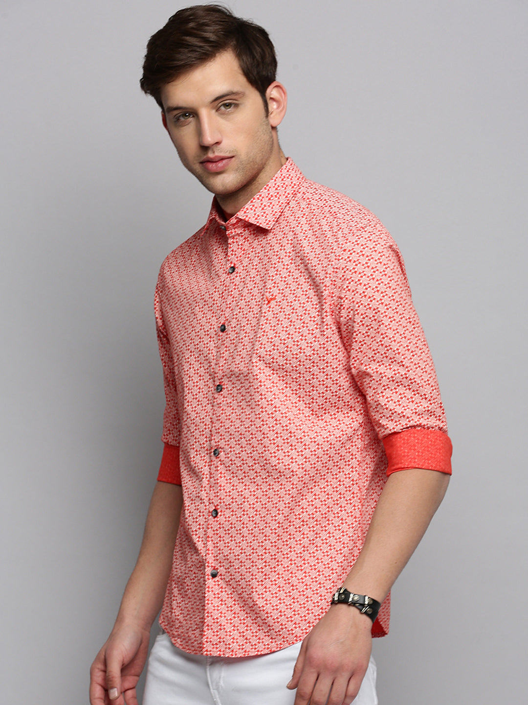 Men Orange Printed Casual Shirt