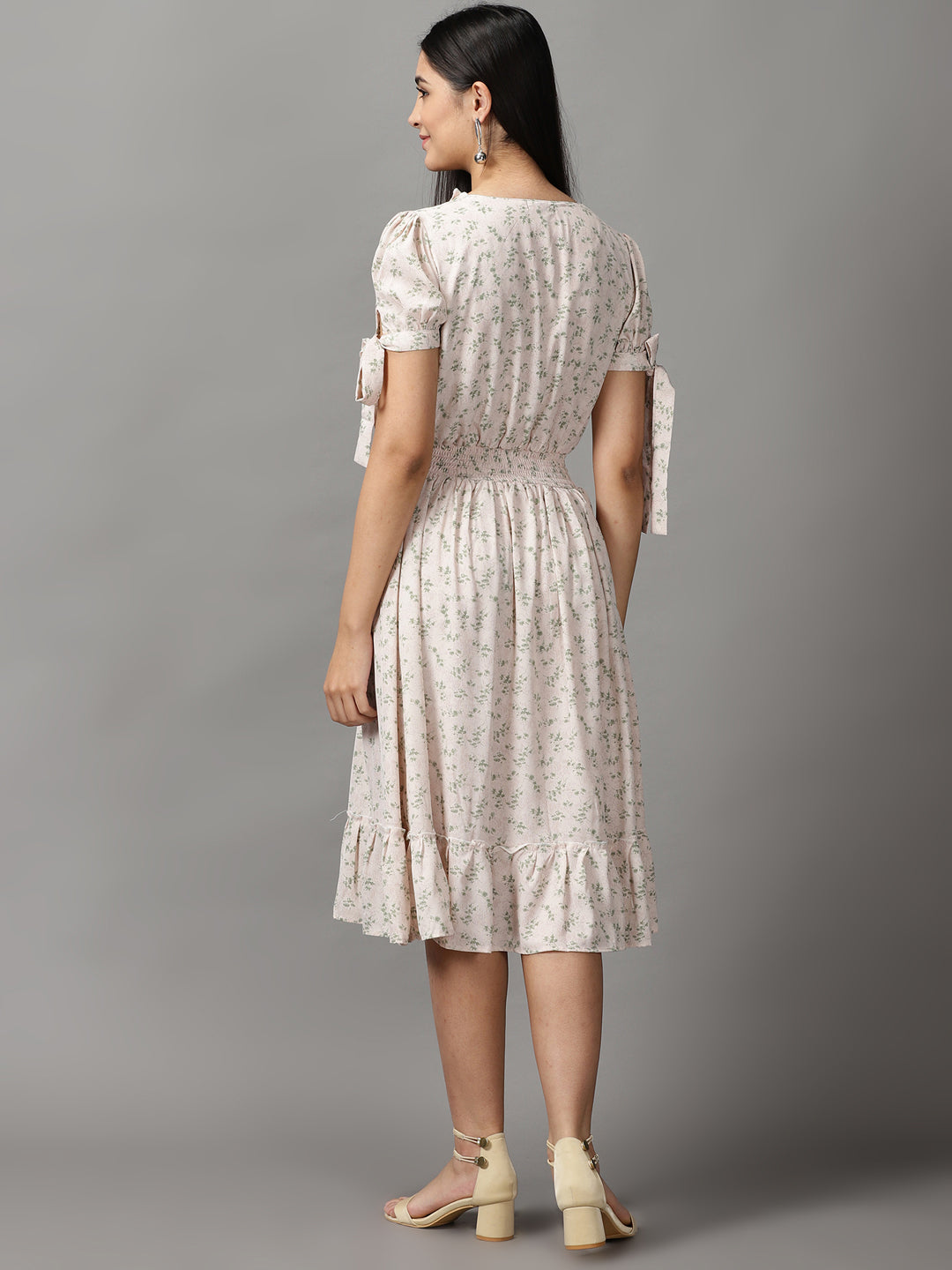 Women's Cream Floral Fit and Flare Dress