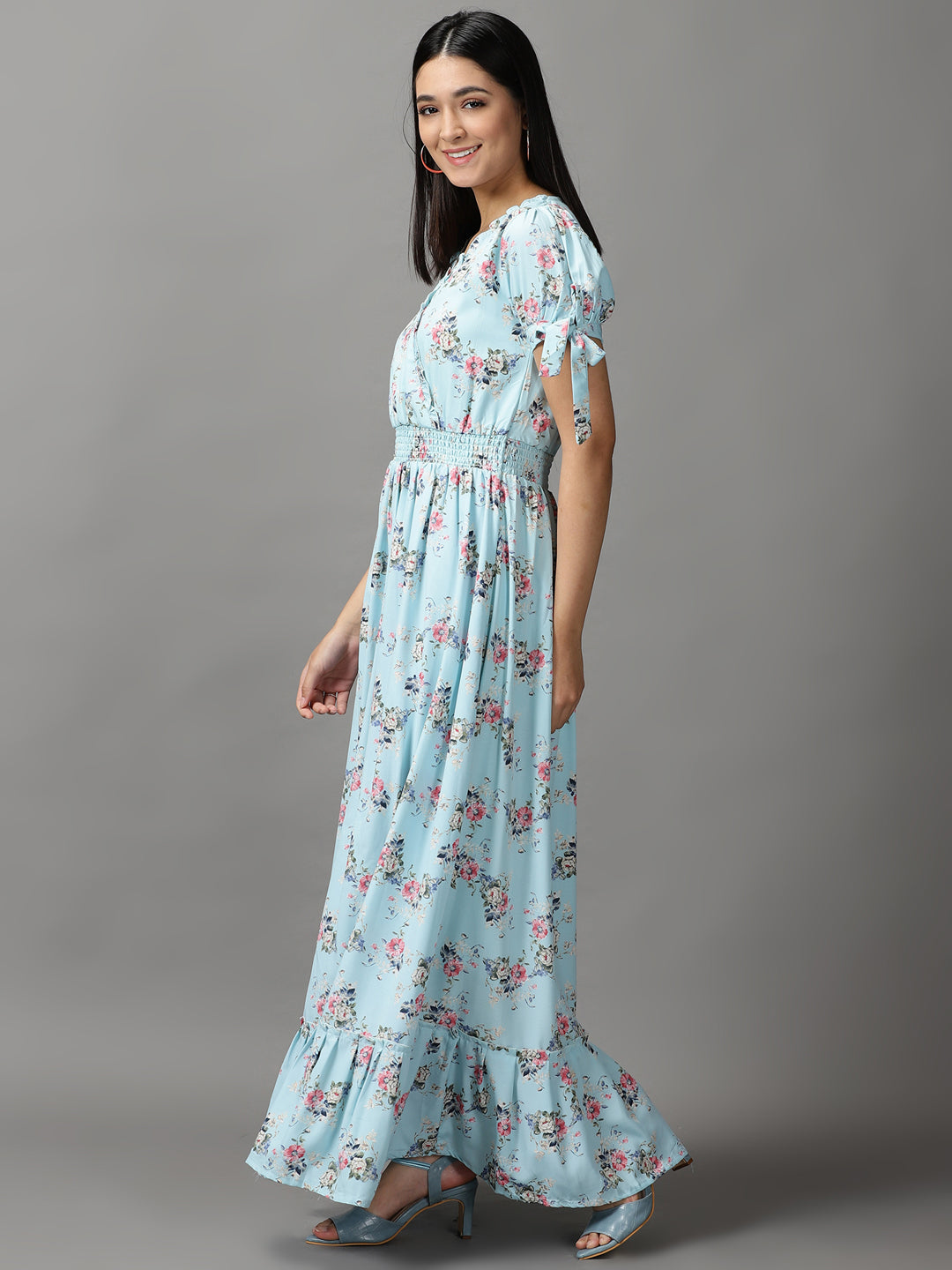 Women's Blue Floral Fit and Flare Dress