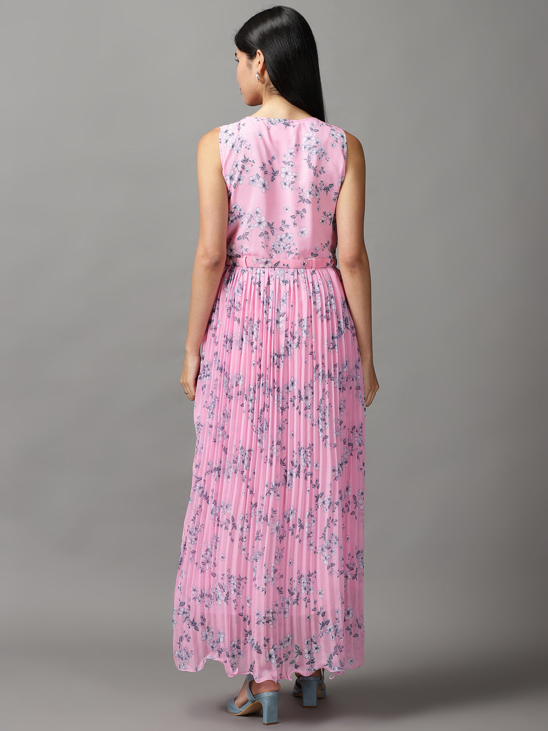 Women's Pink Floral Fit and Flare Dress