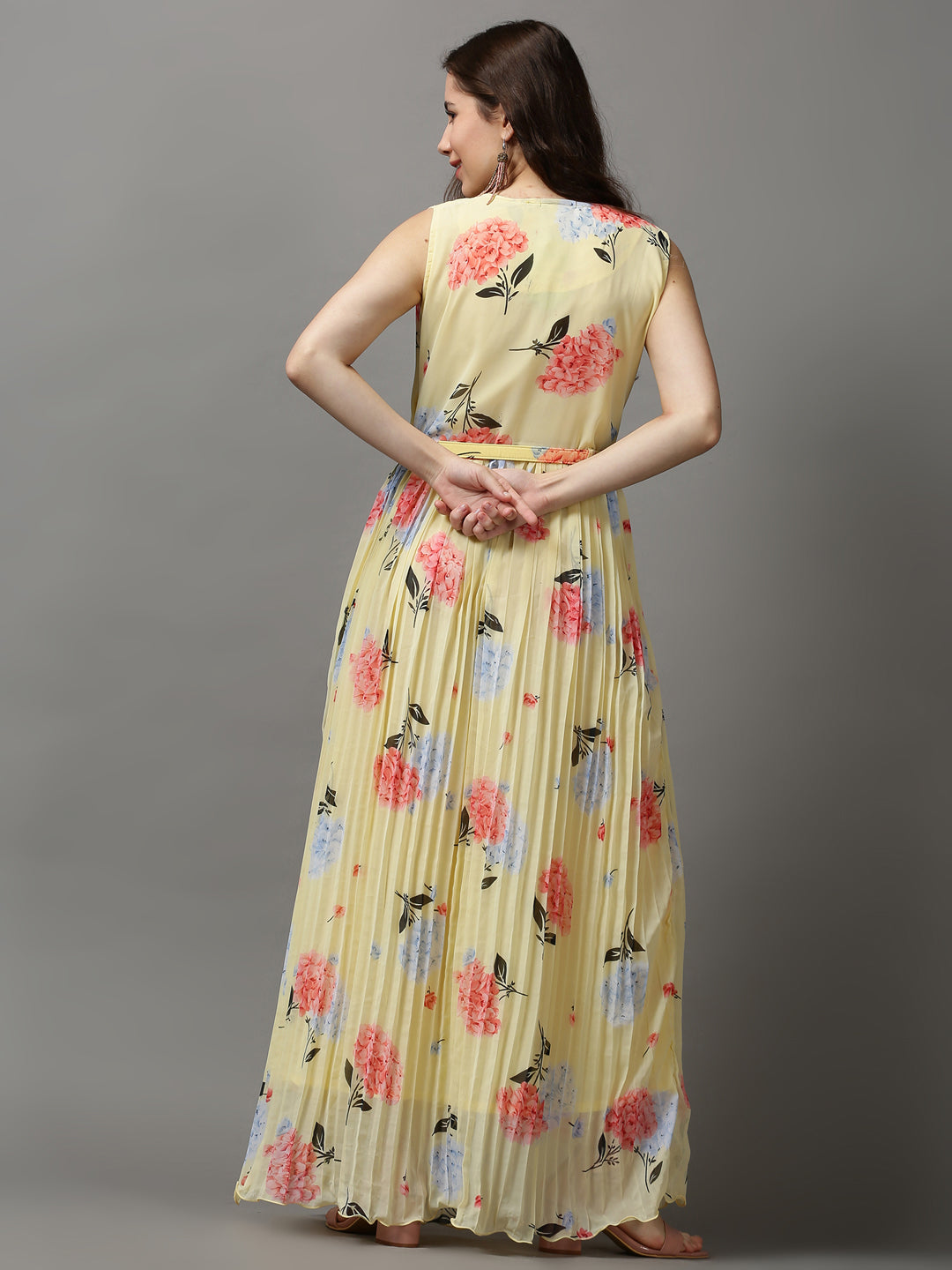 Women's Yellow Printed A-Line Dress