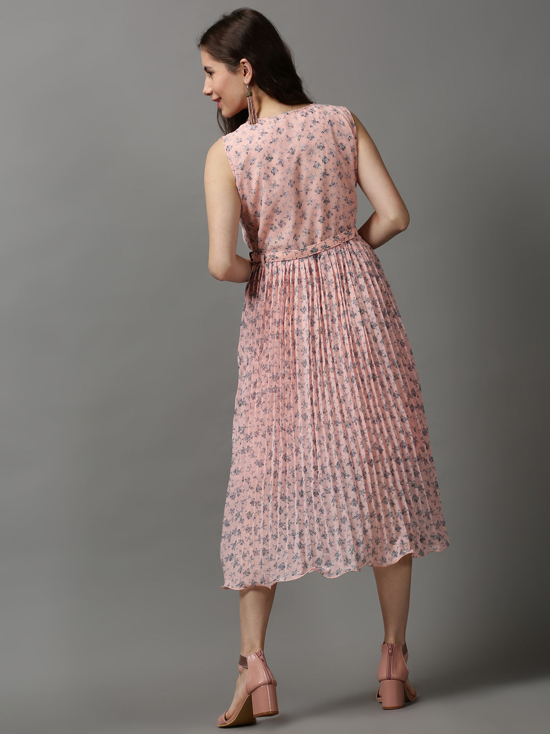 Women's Peach Printed A-Line Dress