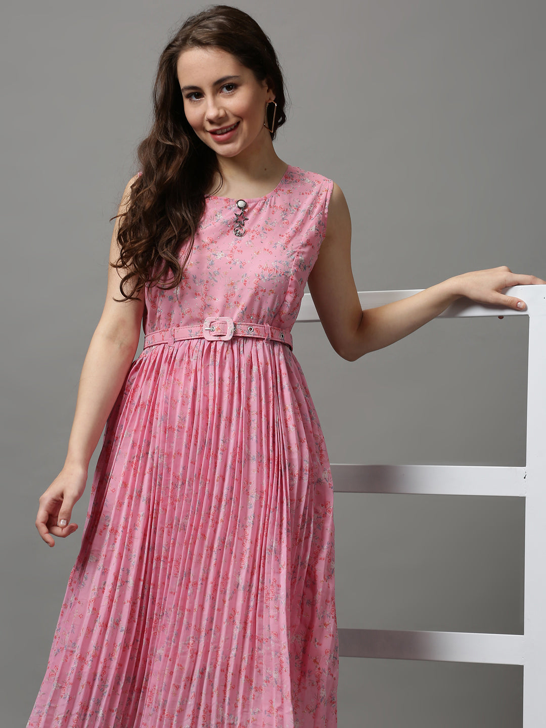 Women's Pink Printed A-Line Dress