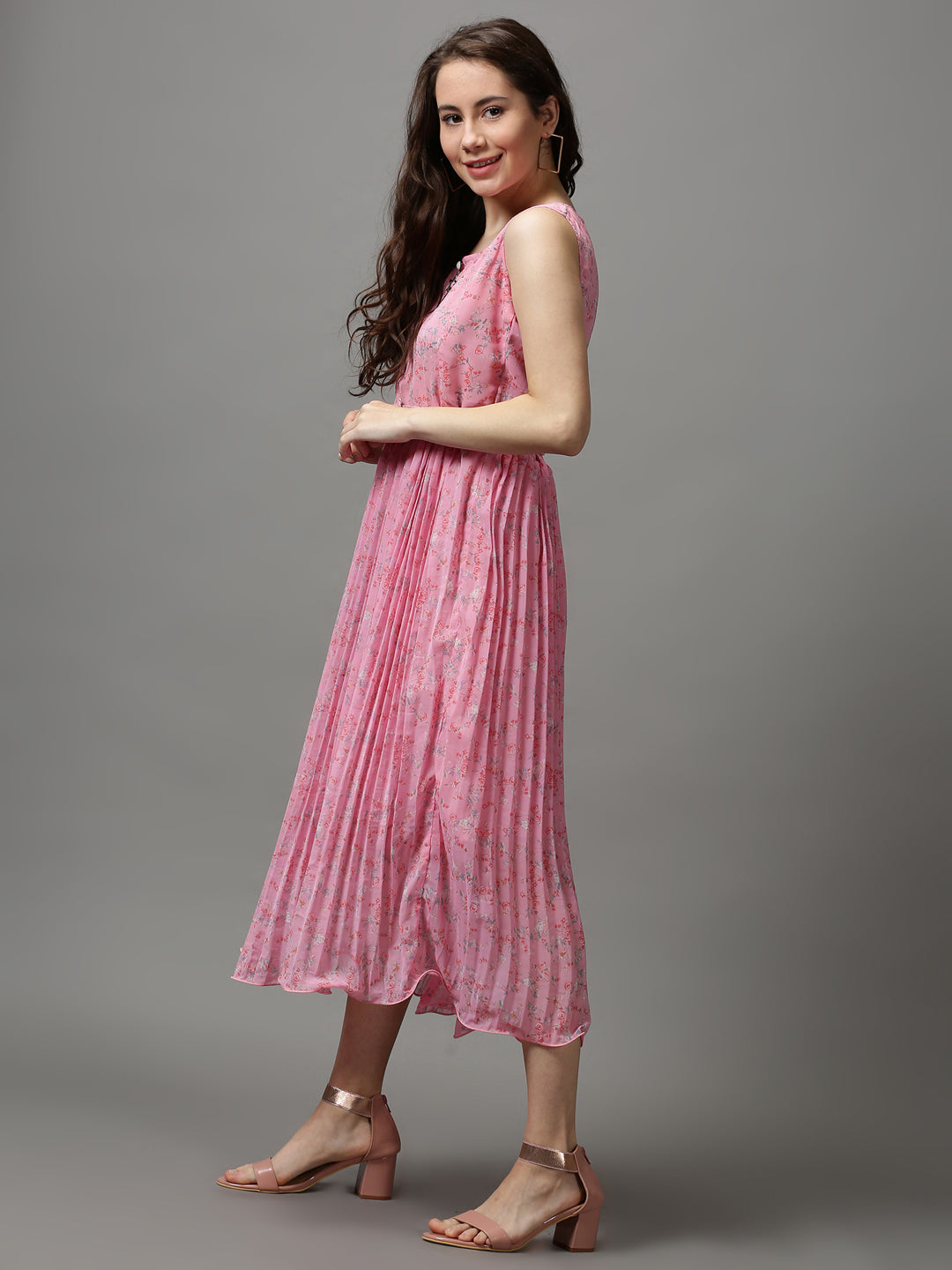 Women's Pink Printed A-Line Dress