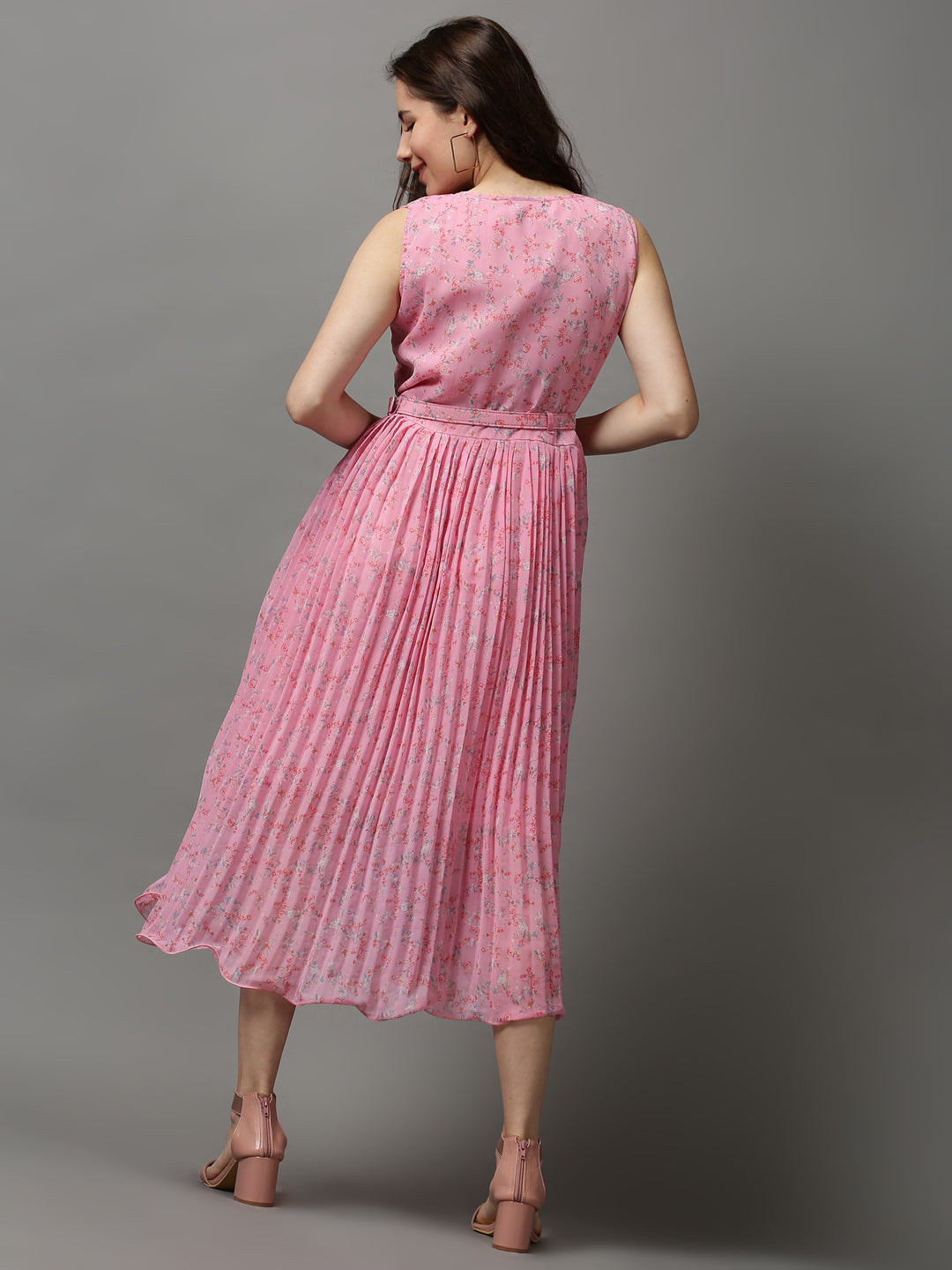 Women's Pink Printed A-Line Dress