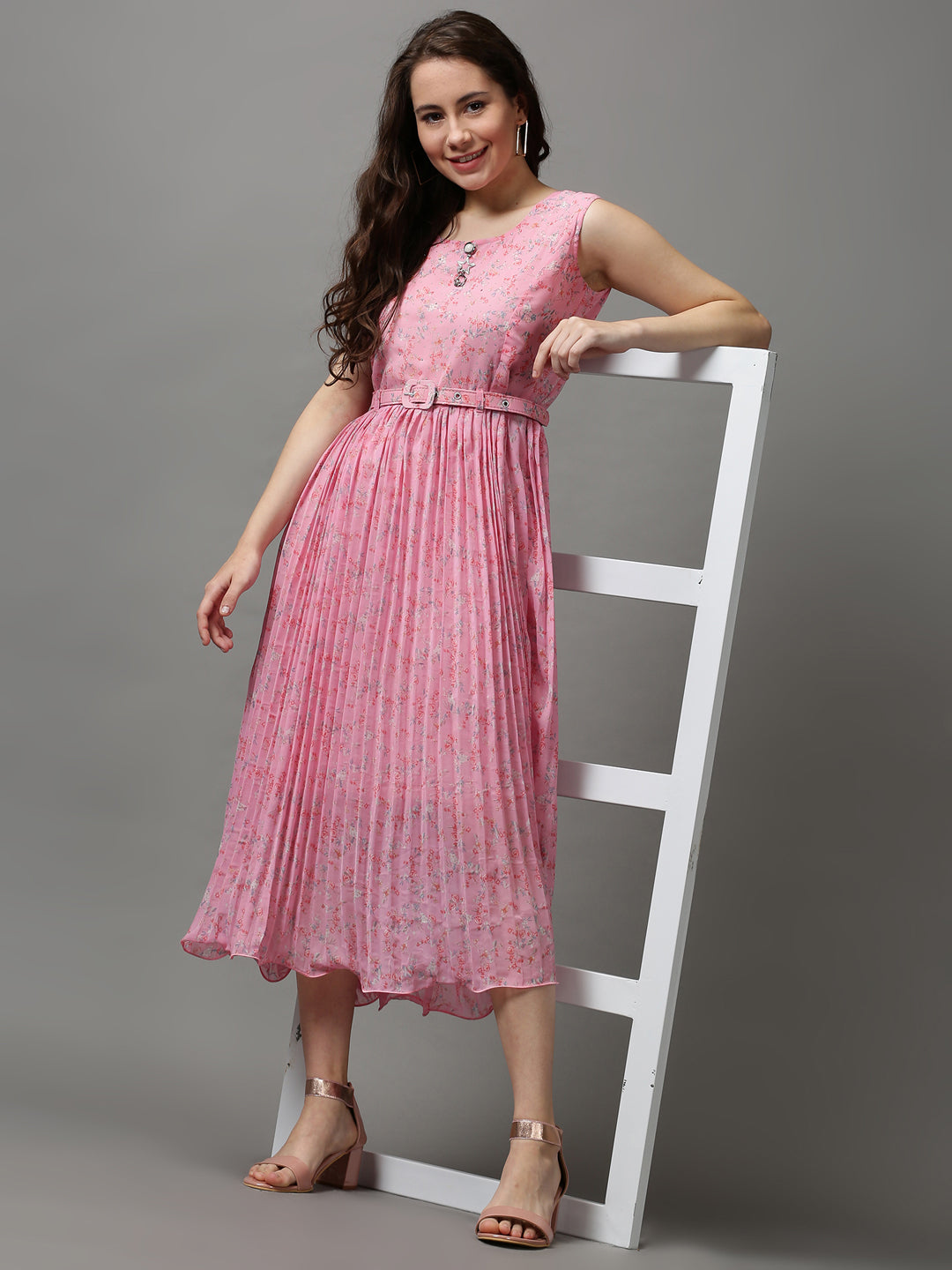 Women's Pink Printed A-Line Dress