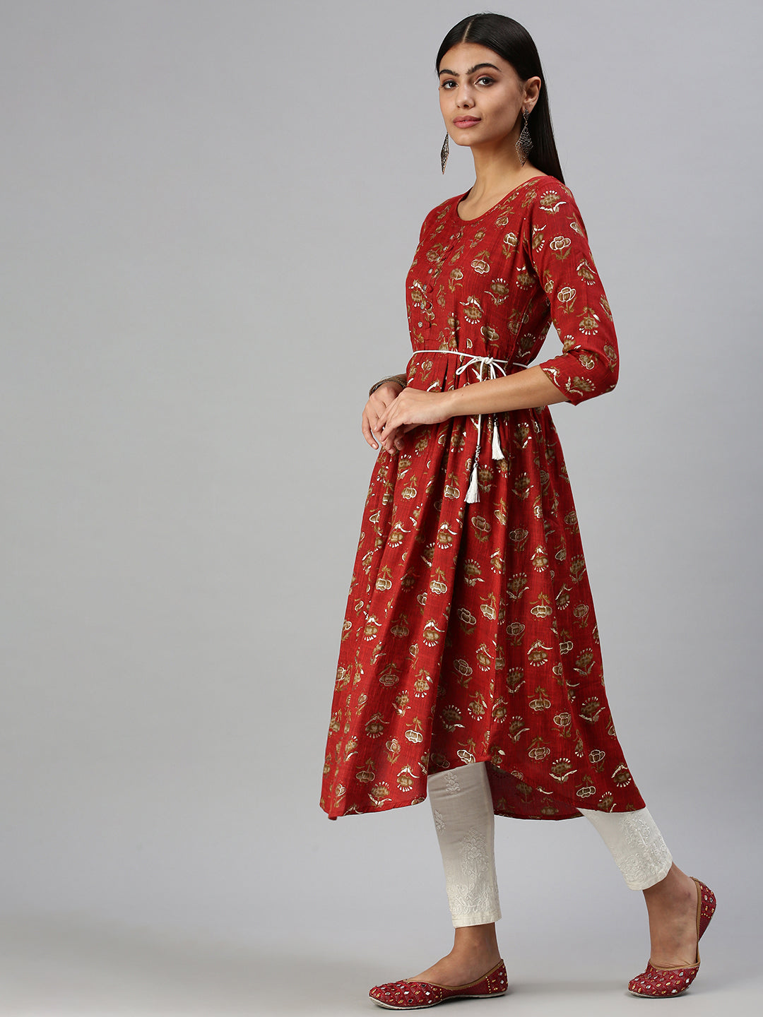 Women's Red Printed A-Line Kurta