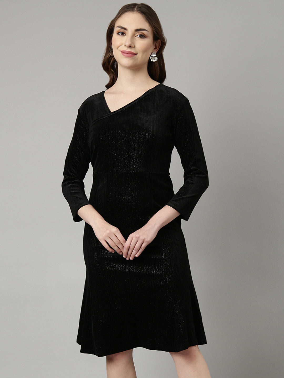 Women Black Solid A-Line Dress