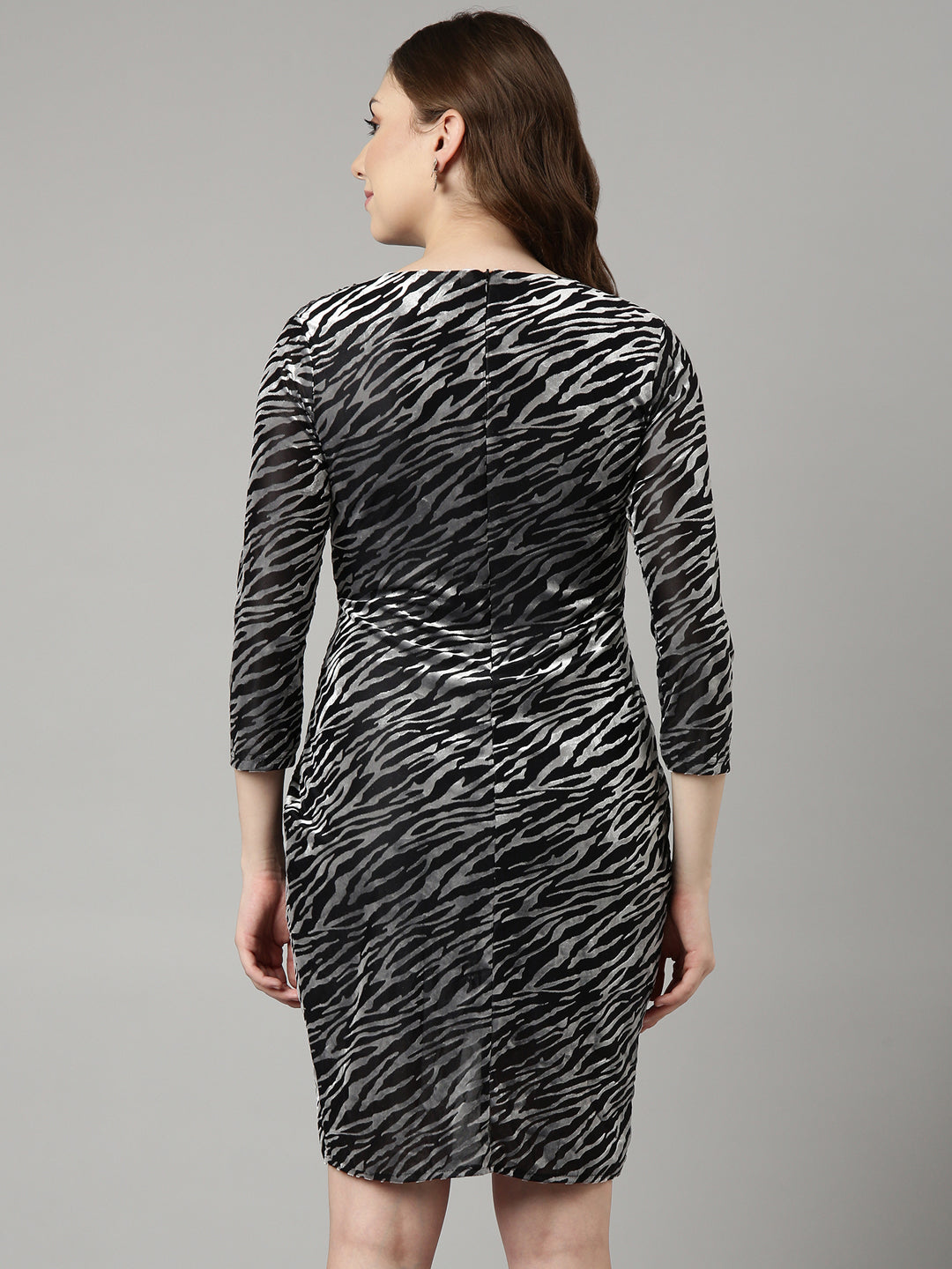 Women Grey Abstract Bodycon Dress
