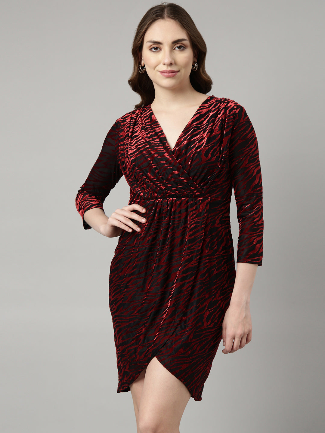 Women Red Abstract Bodycon Dress