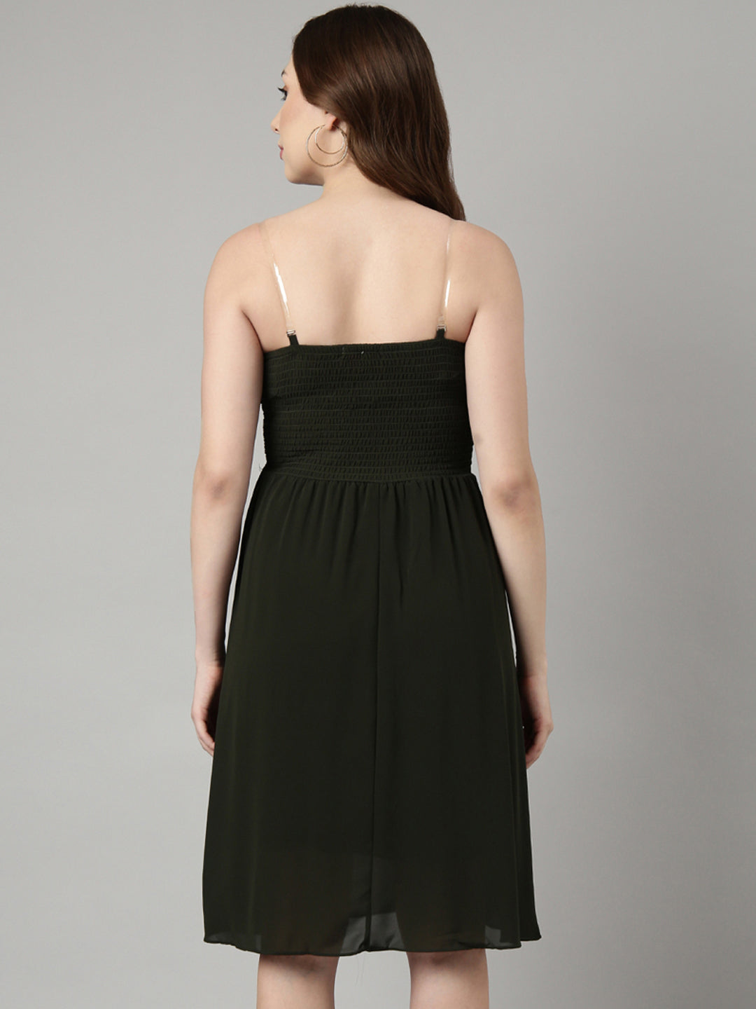 Women Olive Embellished Fit and Flare Dress