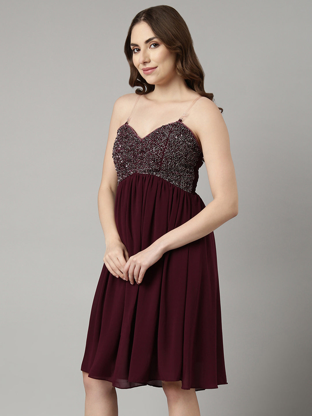 Women Purple Embellished Fit and Flare Dress