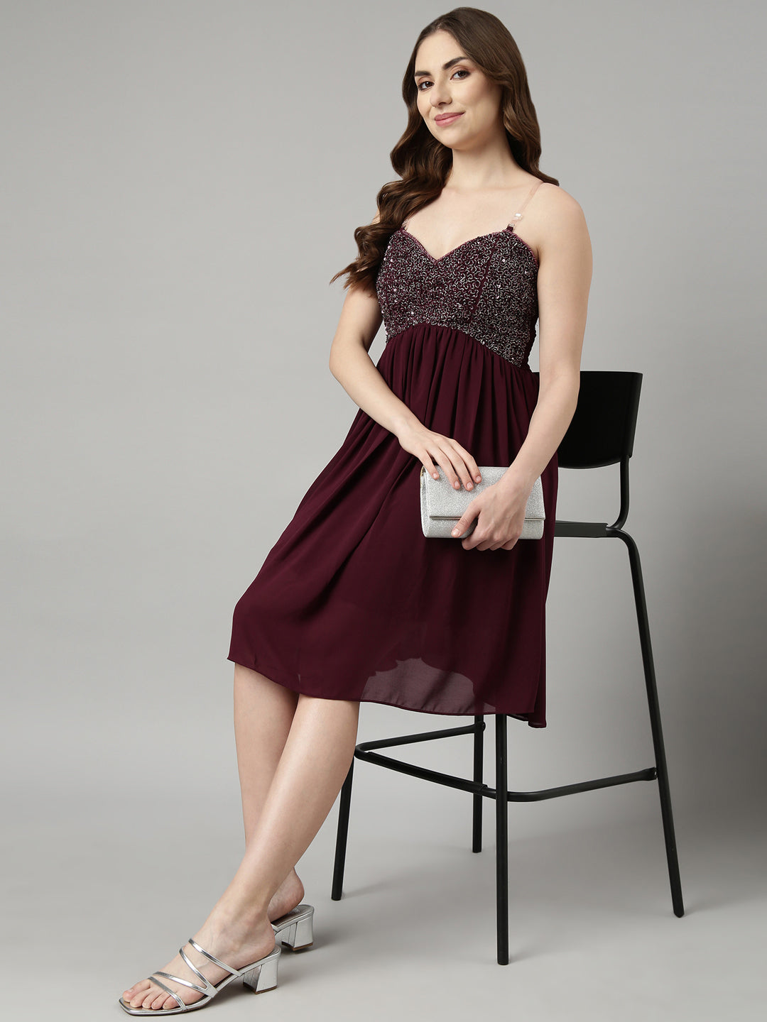 Women Purple Embellished Fit and Flare Dress