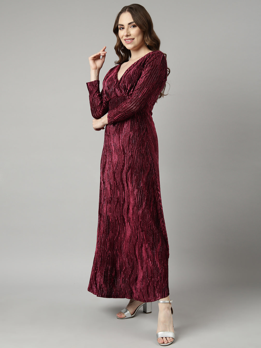 Women Maroon Striped Maxi Dress