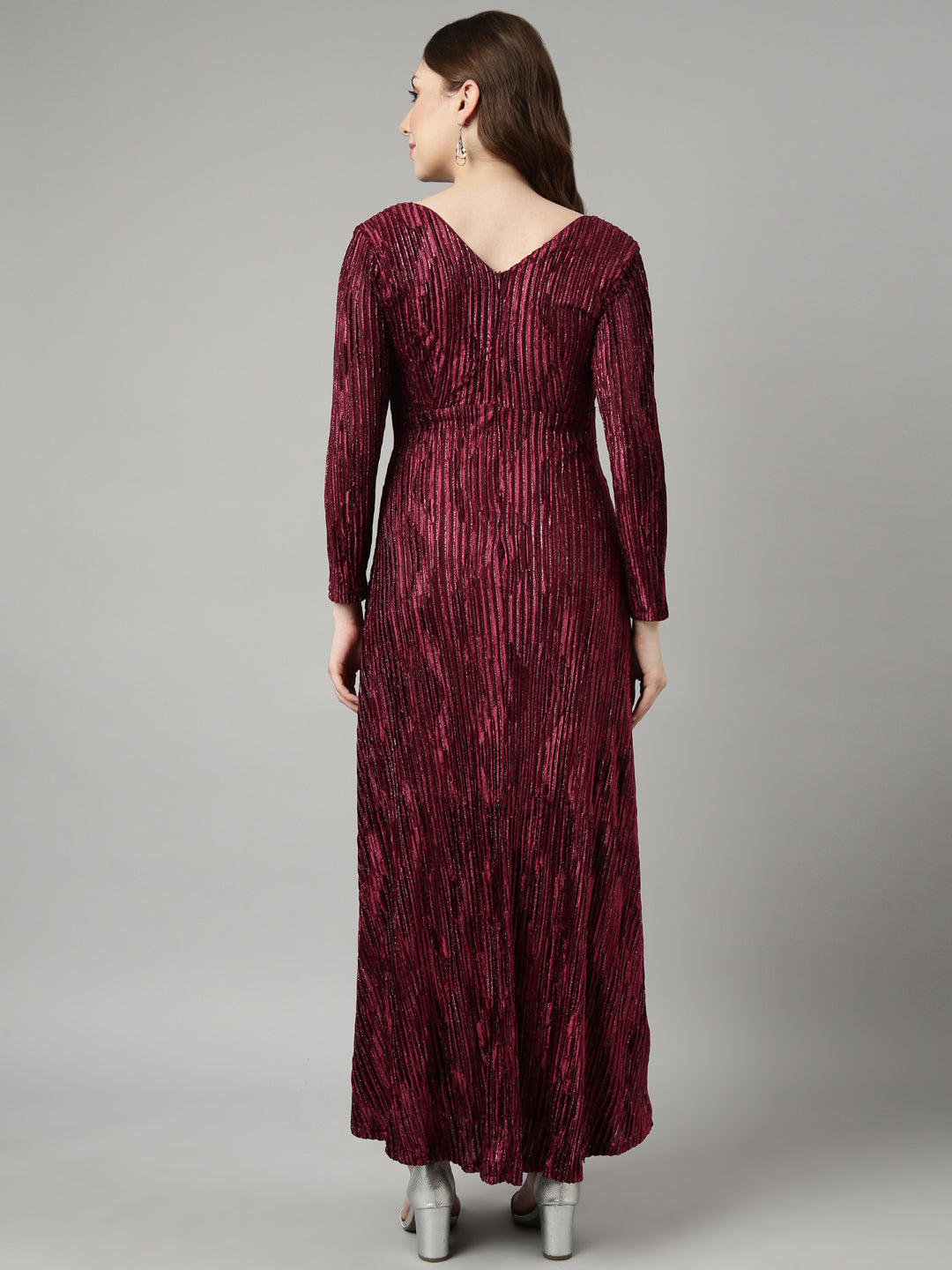 Women Maroon Striped Maxi Dress