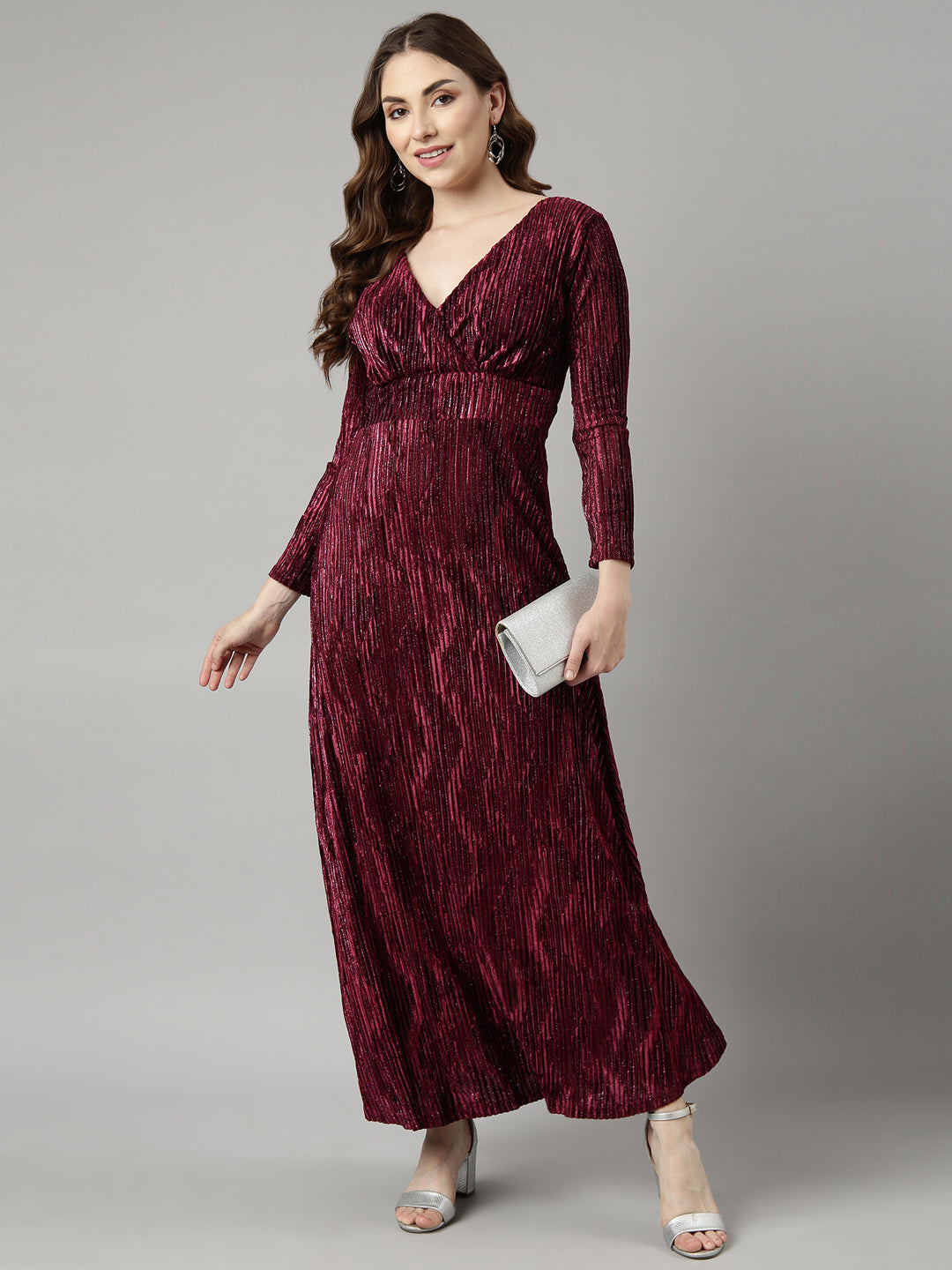 Women Maroon Striped Maxi Dress