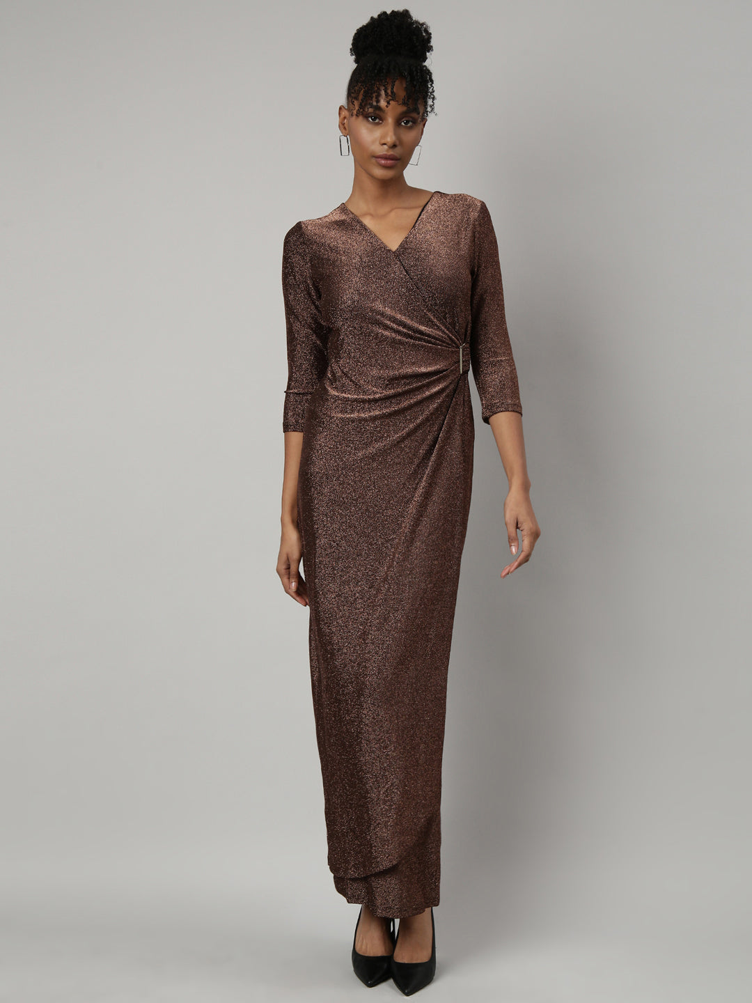 Women Brown Solid Wrap Dress