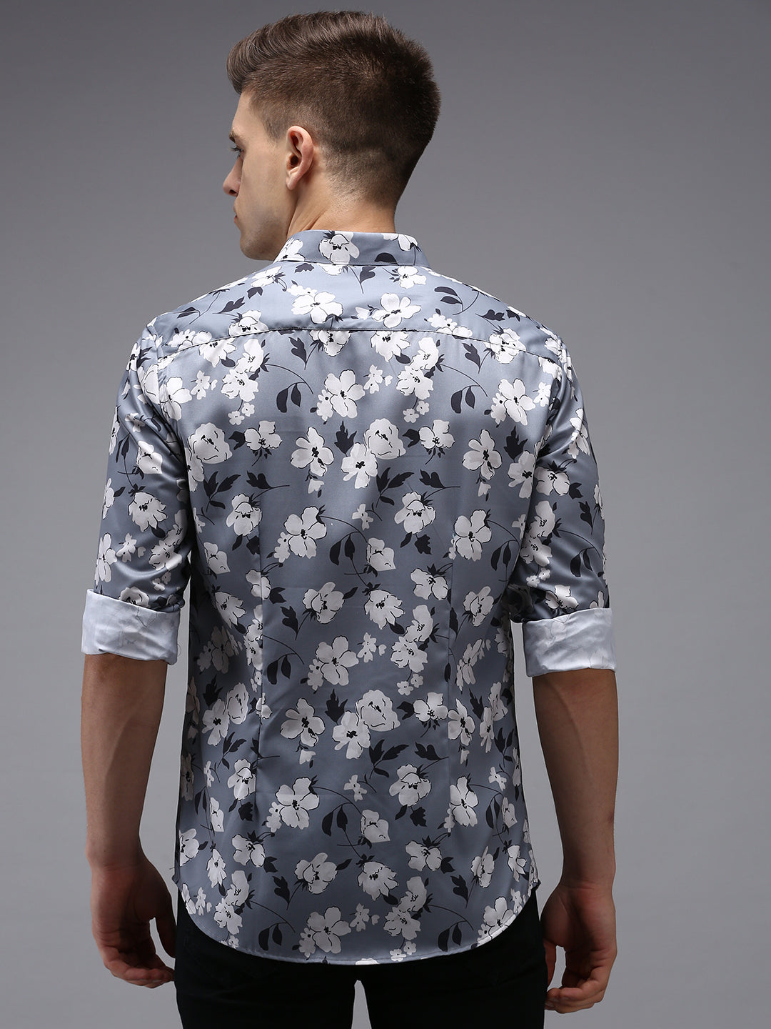 Men Grey Printed Casual Shirt