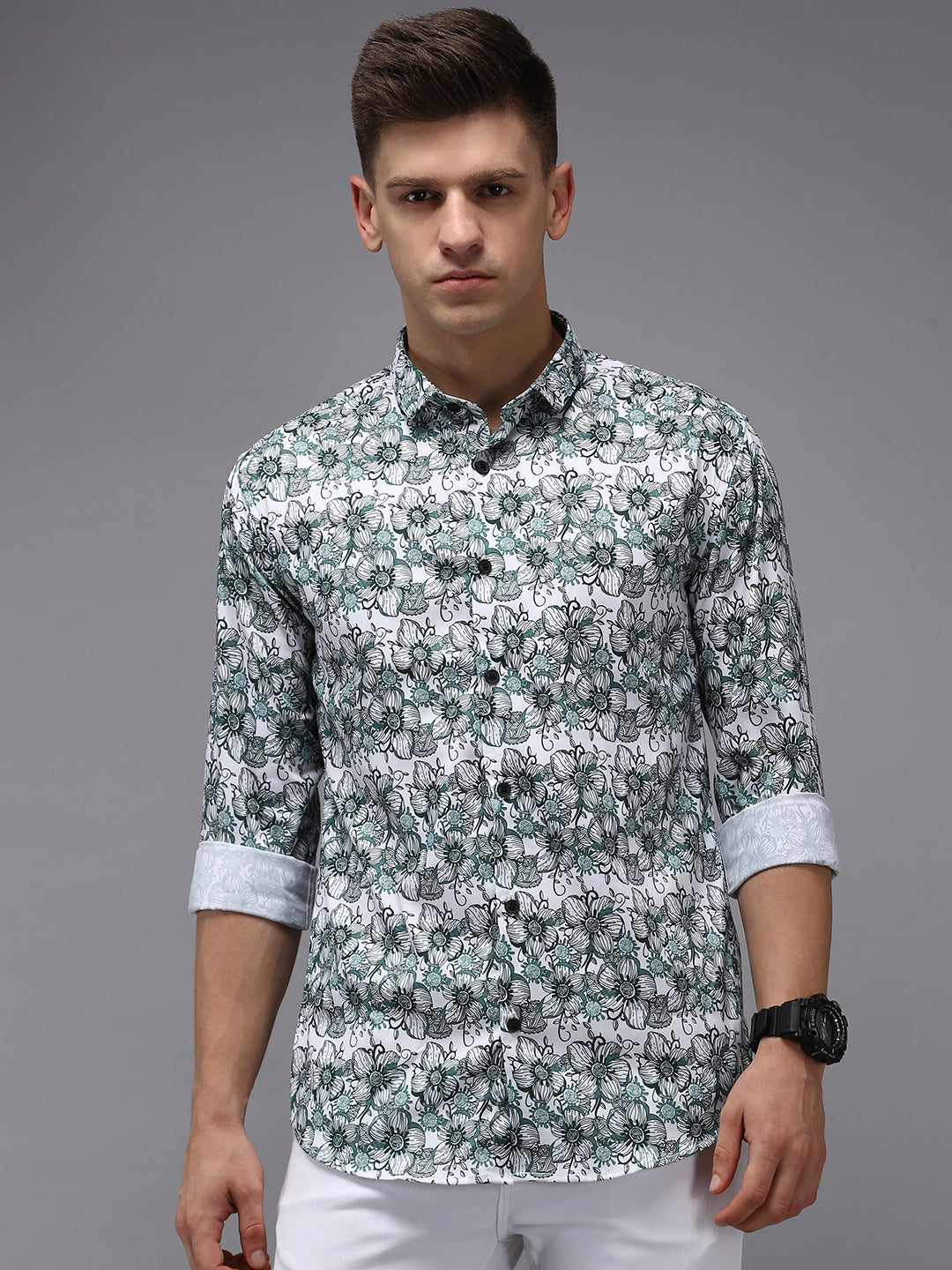 Men White Printed Casual Shirt