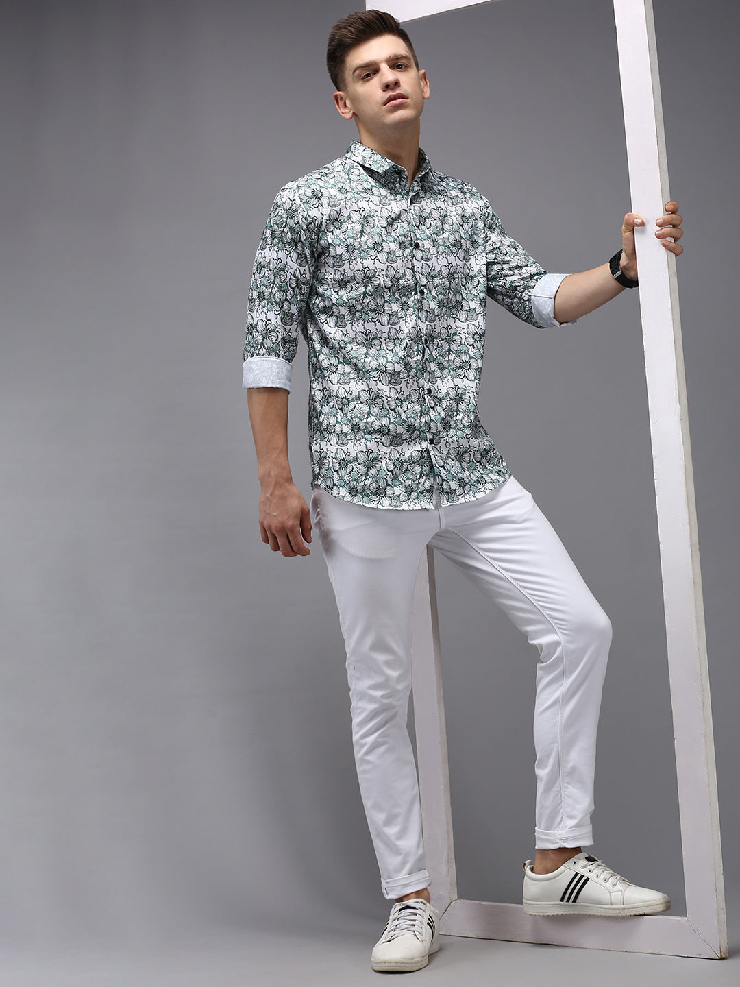 Men White Printed Casual Shirt