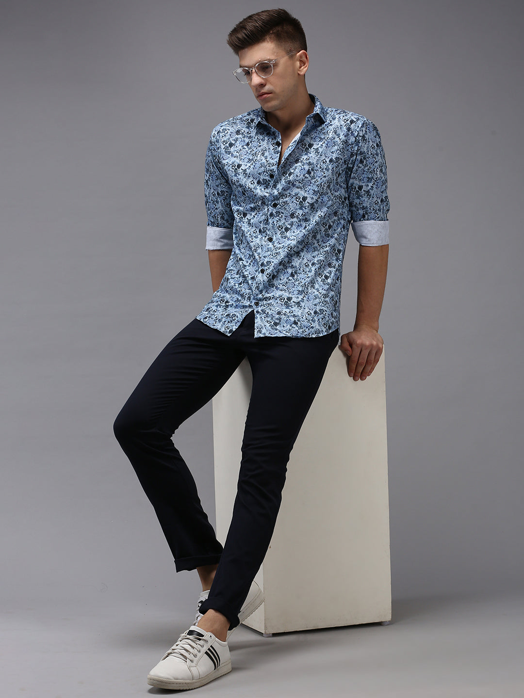 Men Blue Printed Casual Shirt