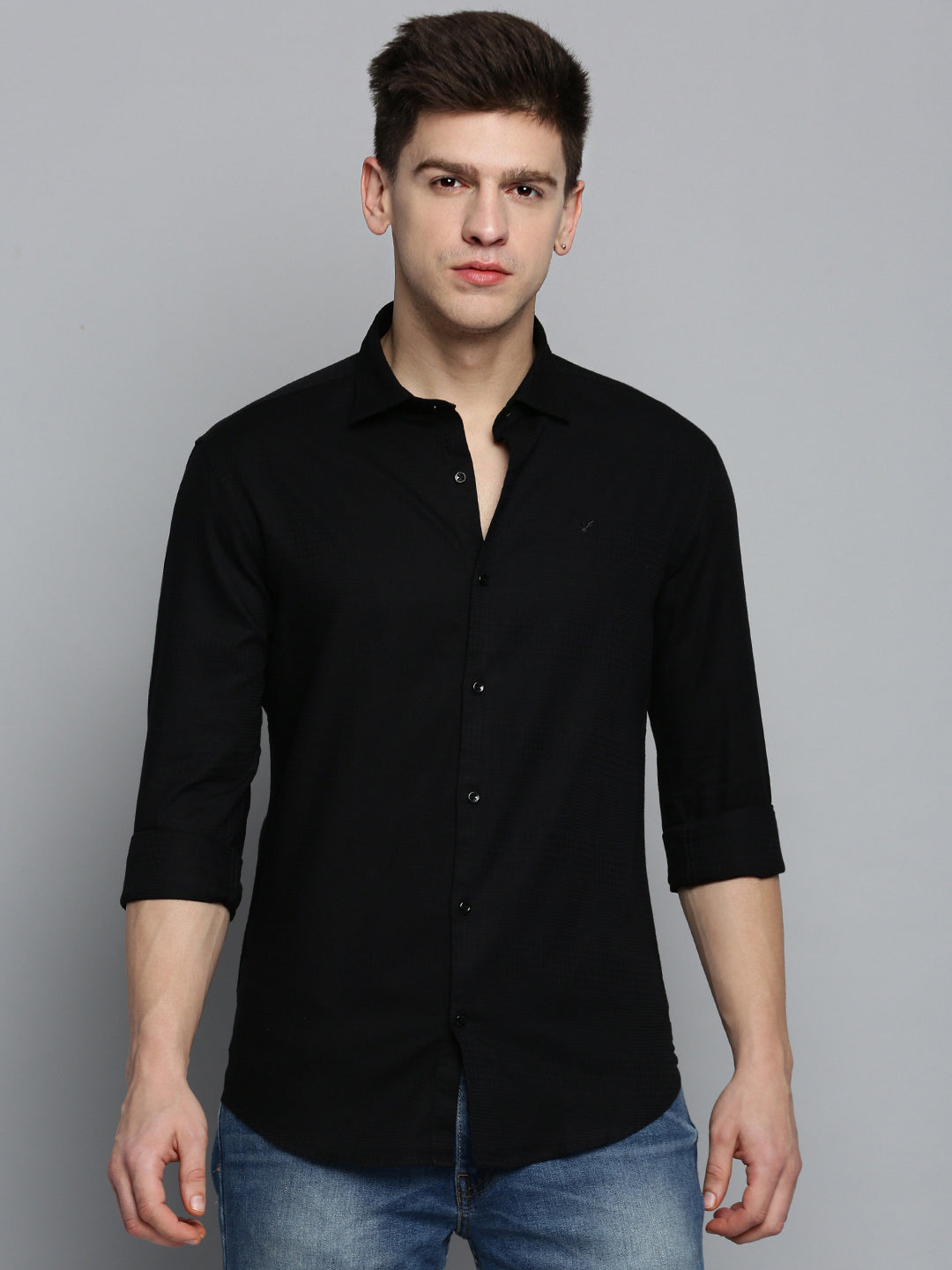 Men Black Solid Casual Shirt