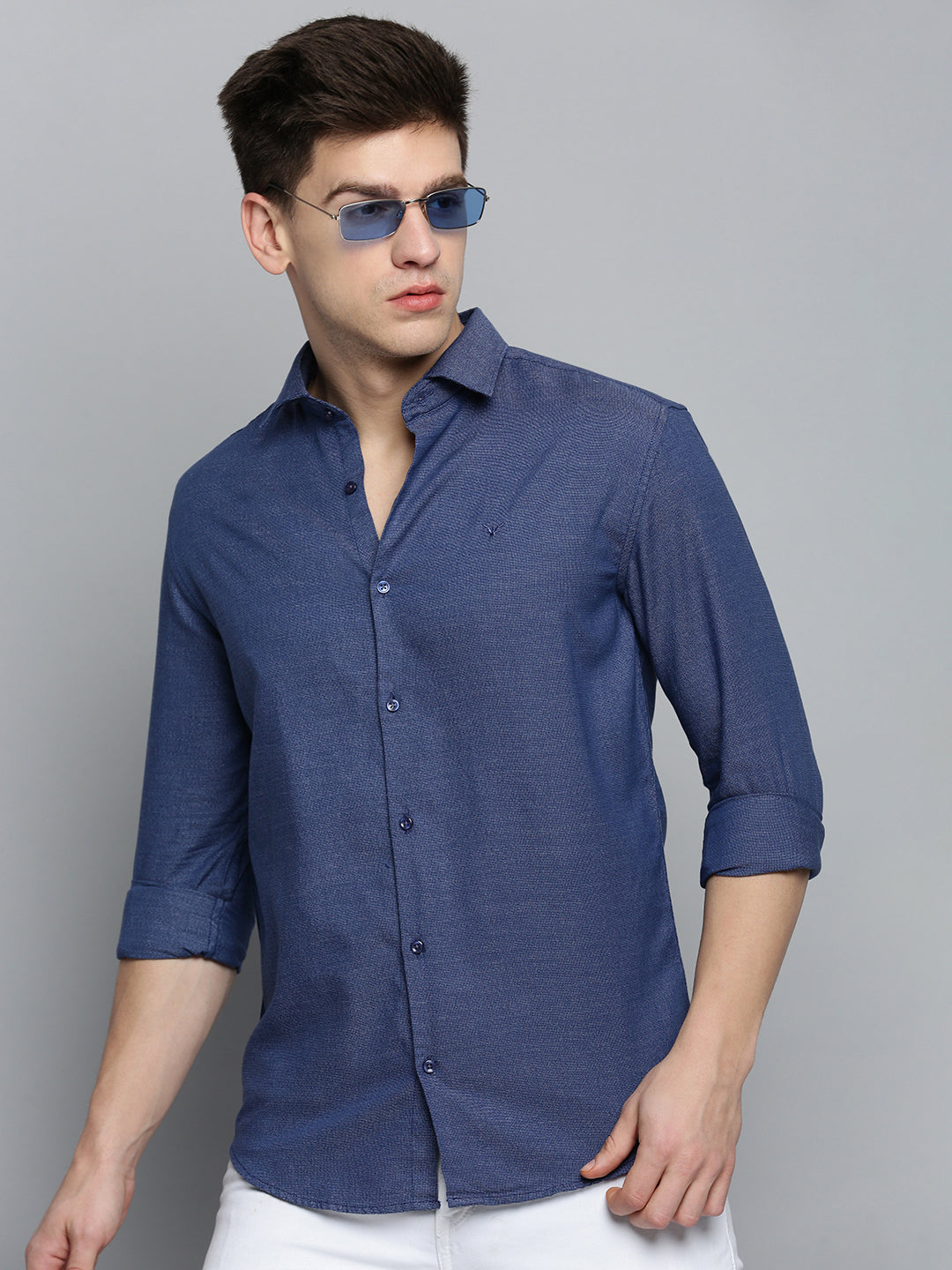 Men Blue Solid Casual Shirt