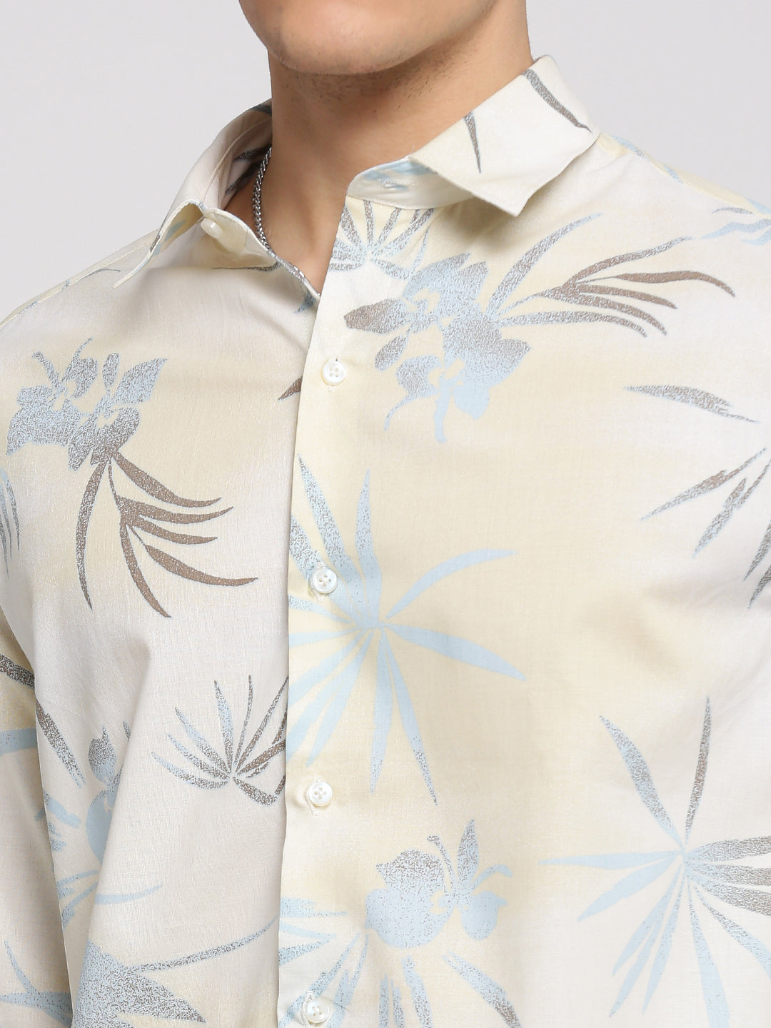 Men Cream Spread Collar Floral Shirt