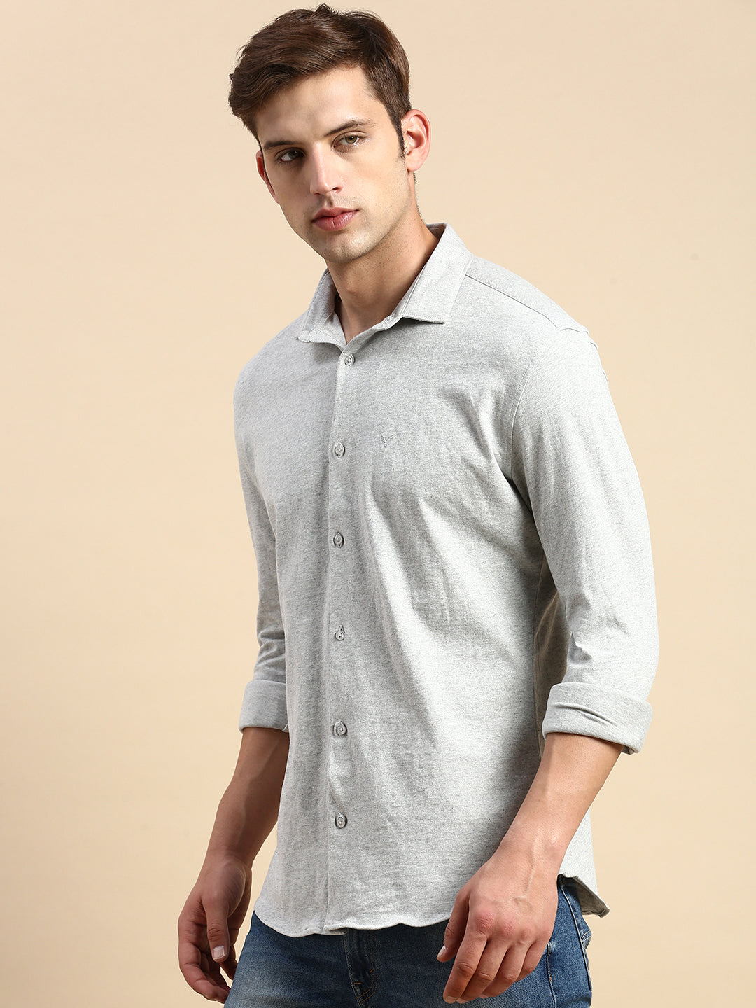 Men Grey Solid Casual Shirt