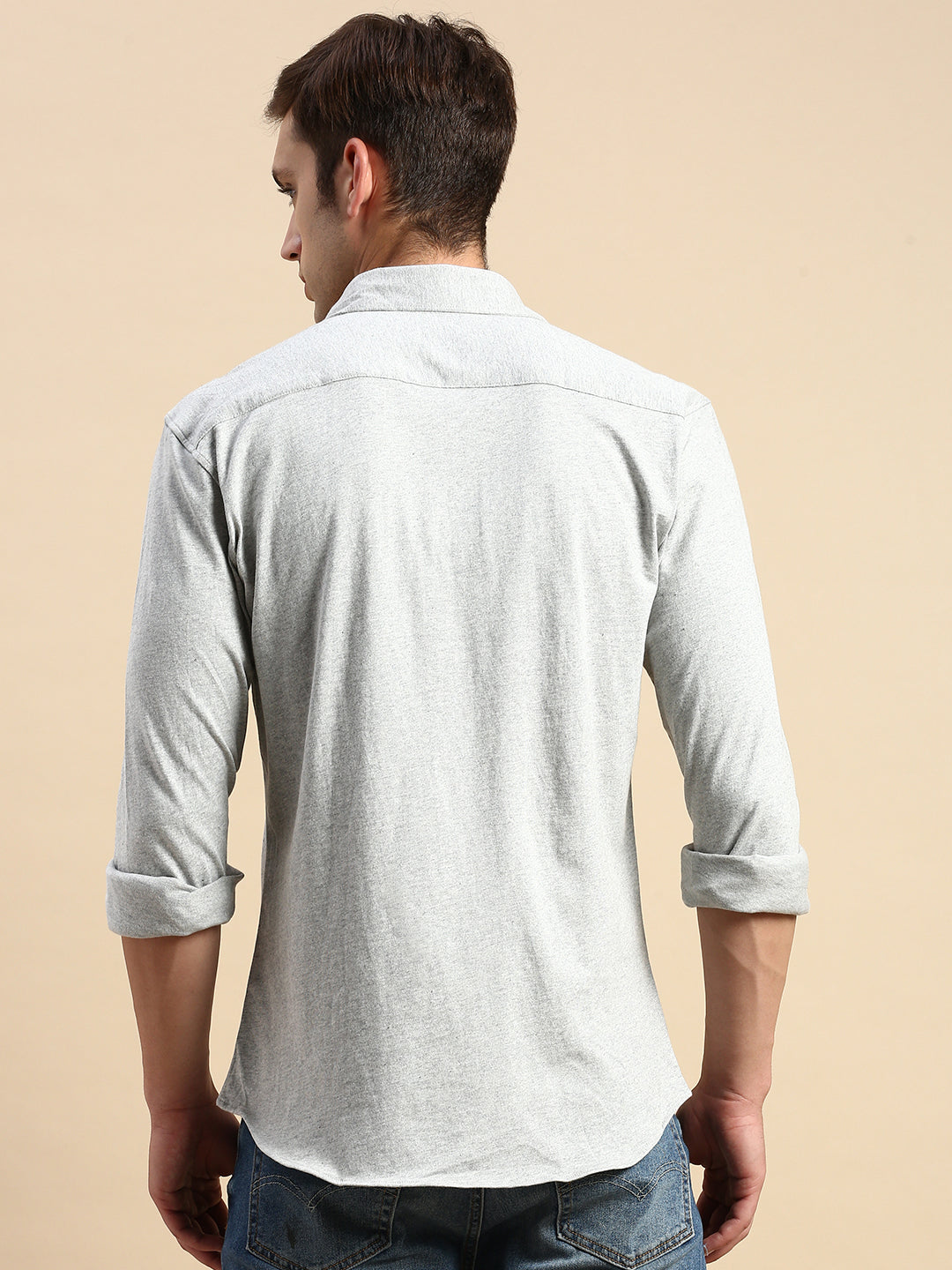 Men Grey Solid Casual Shirt