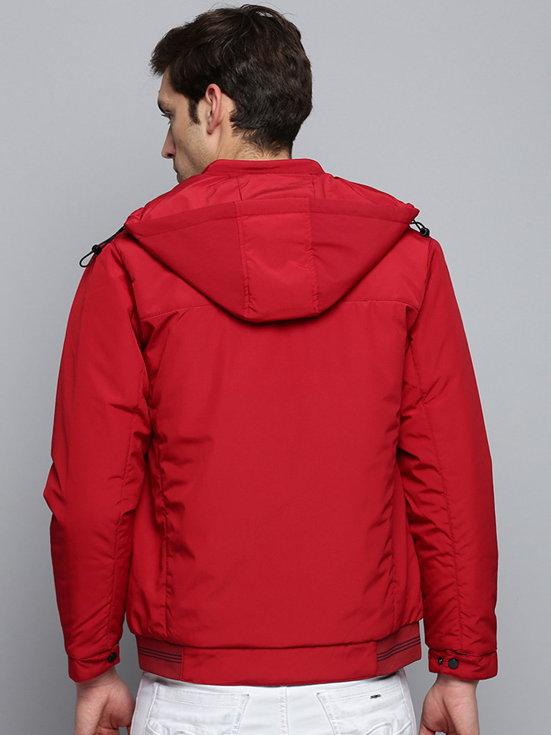 Men Red Solid Casual Jacket