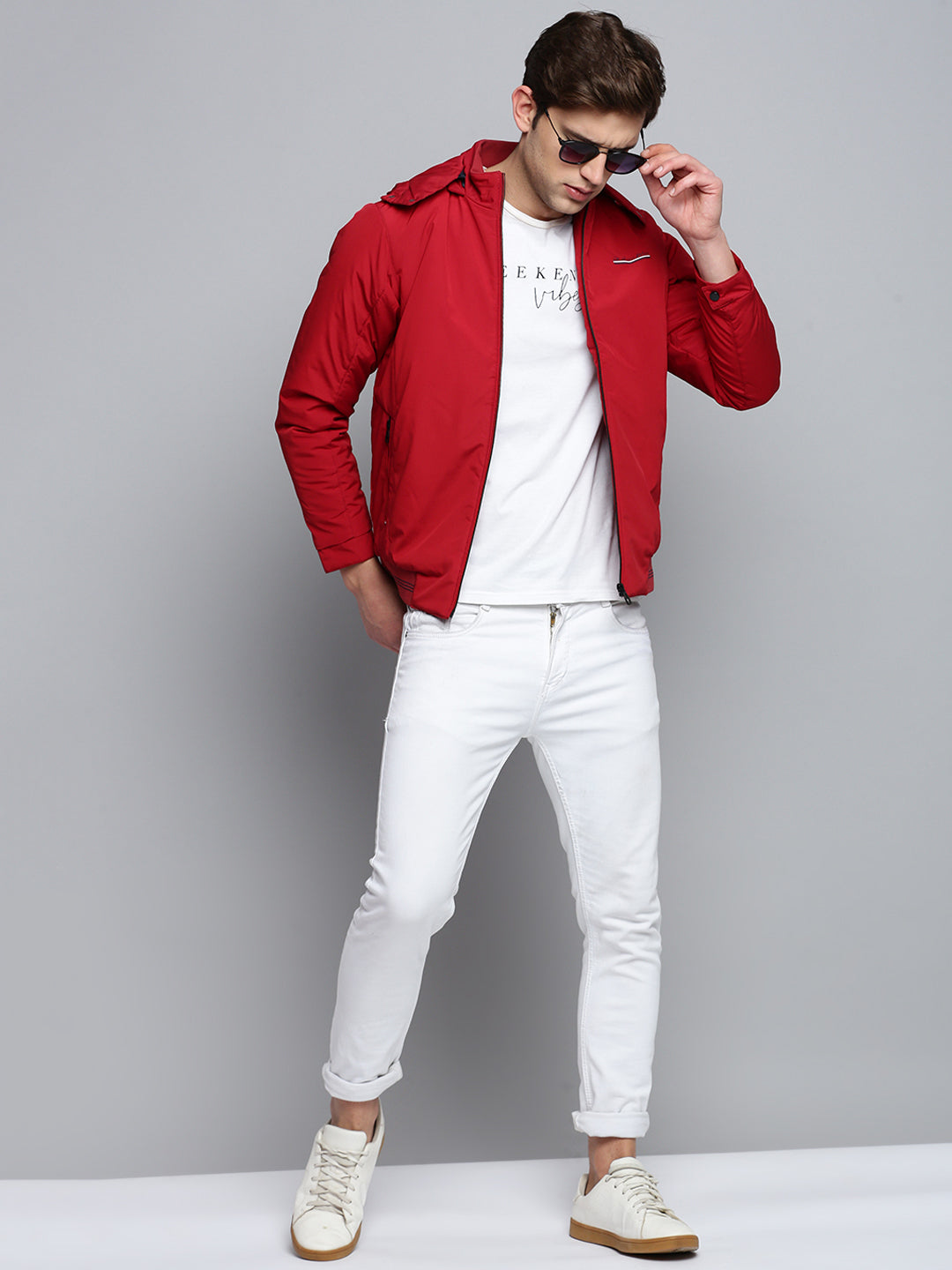 Men Red Solid Casual Jacket