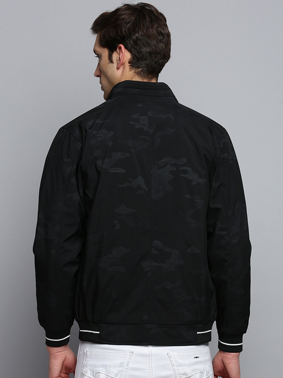 Men Black Solid Casual Jacket
