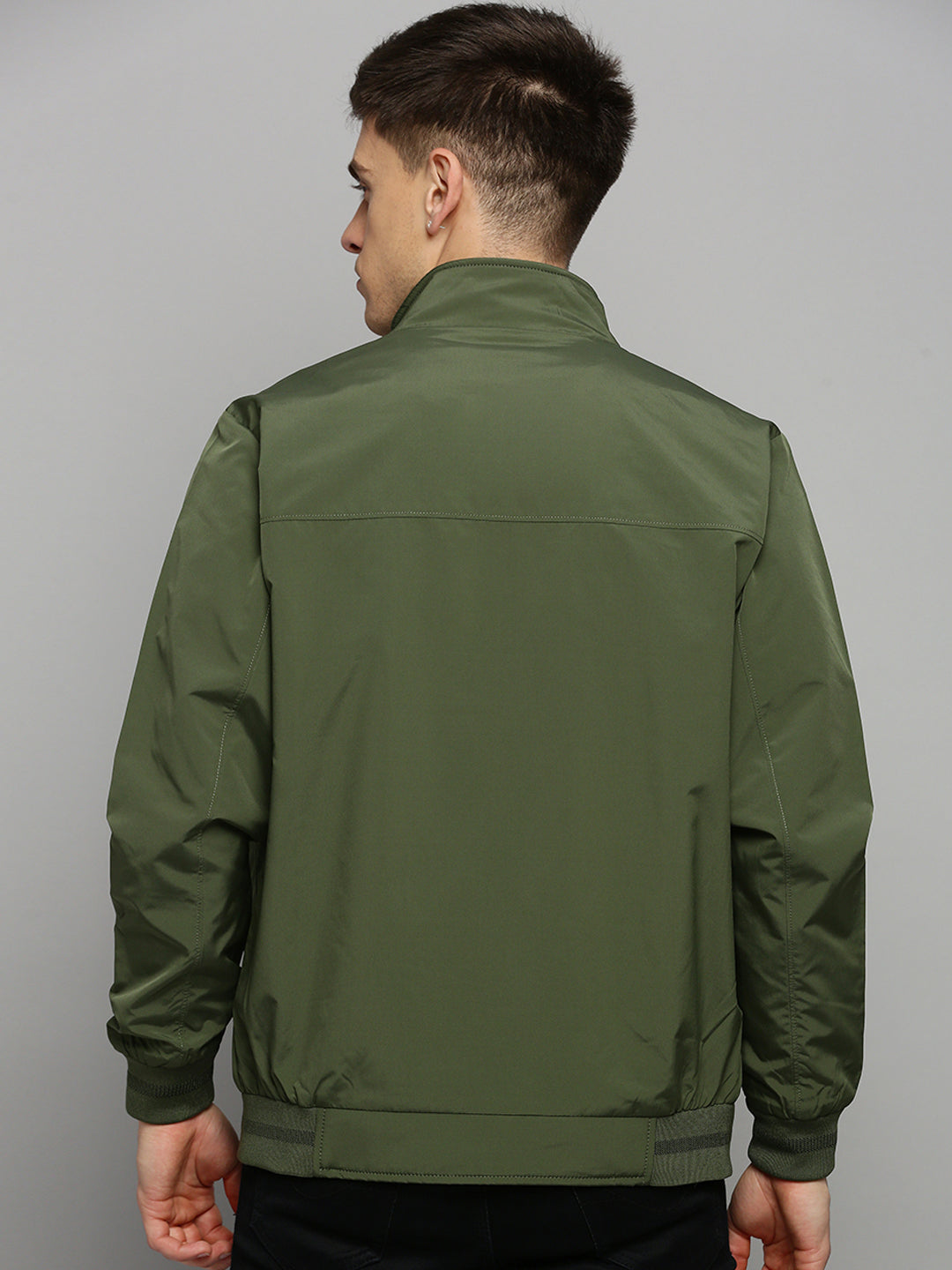 Men Green Solid Casual Jacket