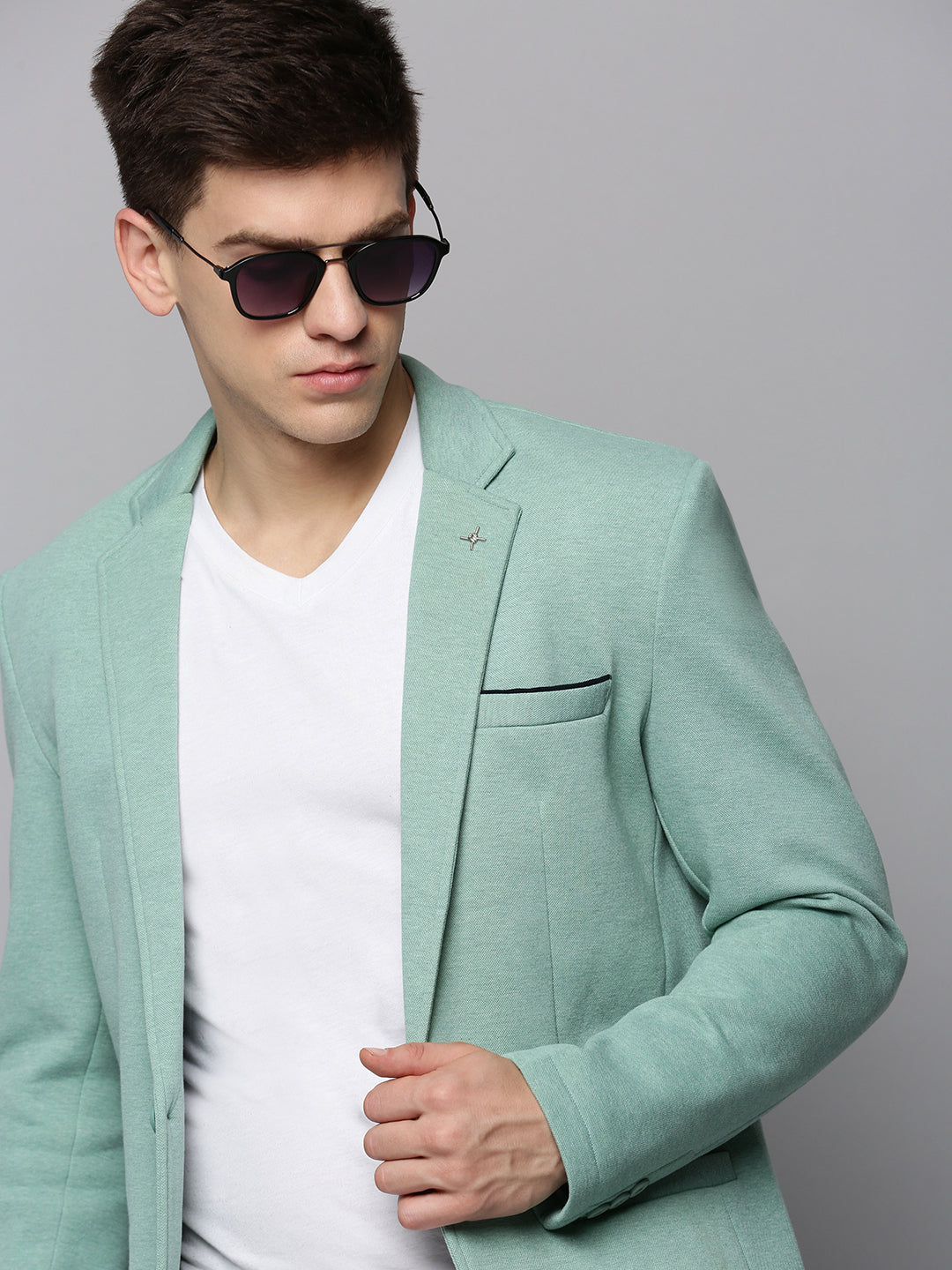 Men Green Solid Blazer