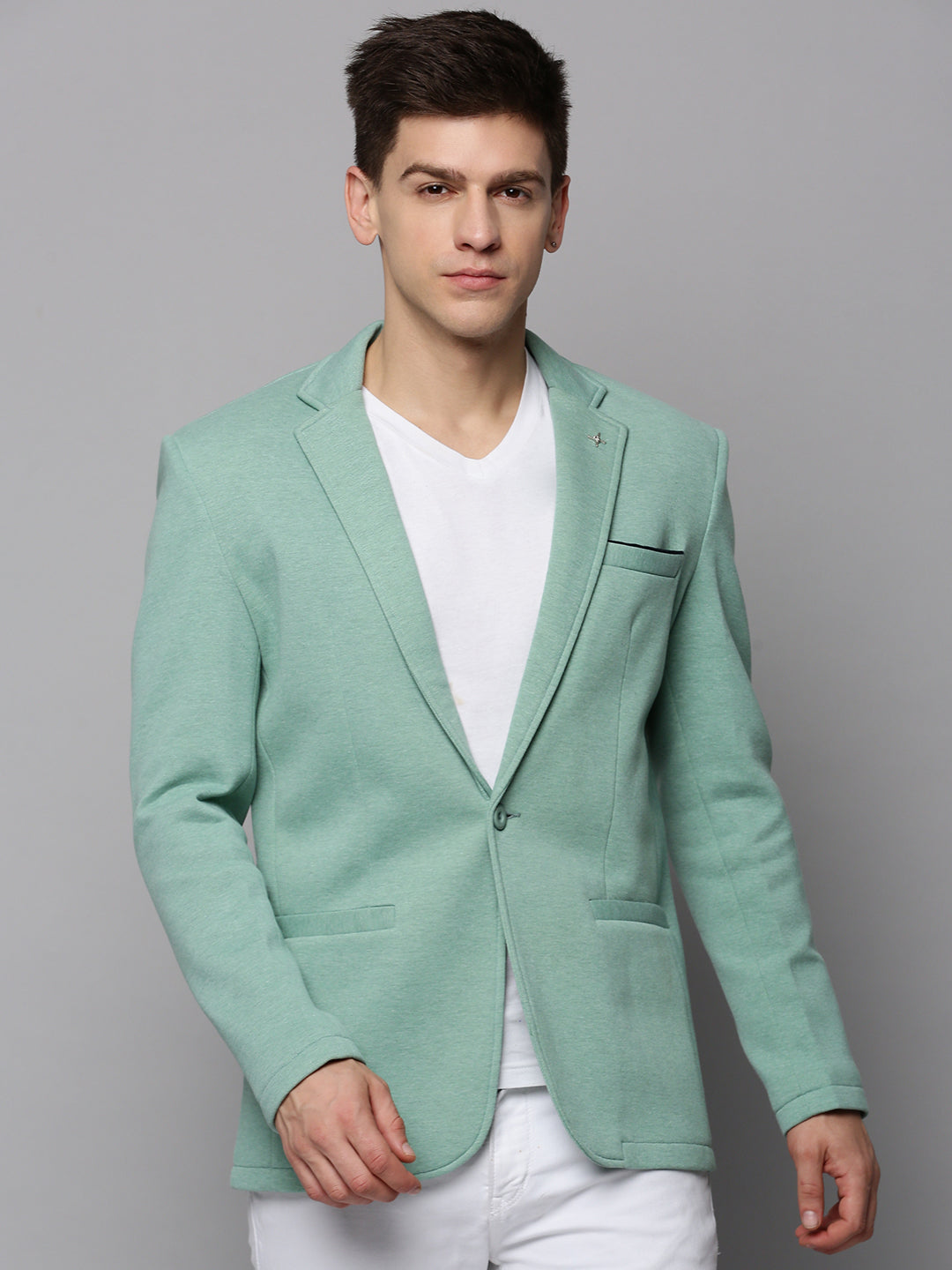 Men Green Solid Blazer