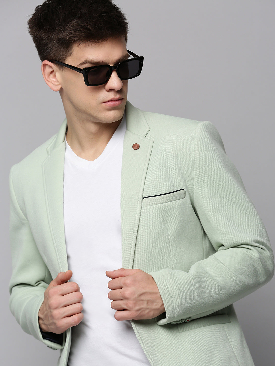 Men Green Solid Blazer