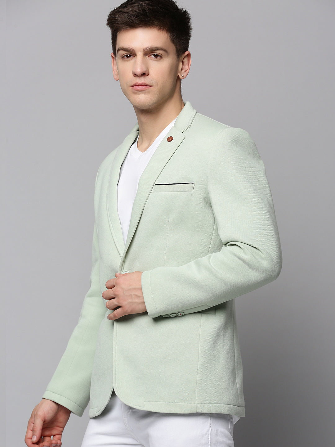 Men Green Solid Blazer