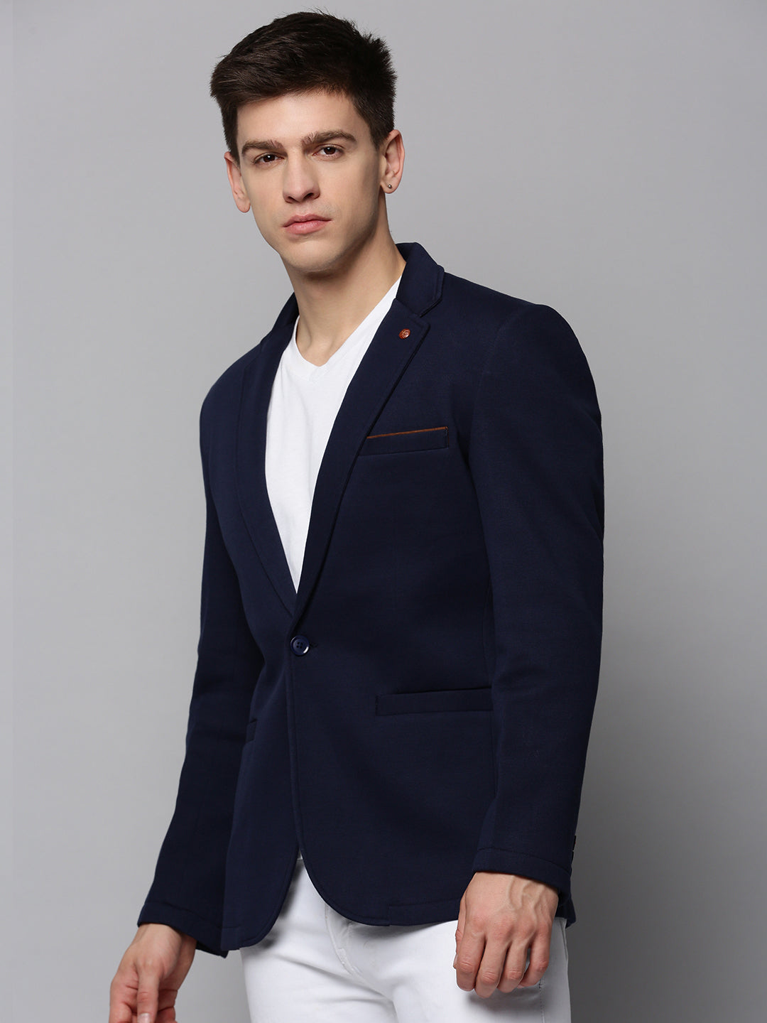 Men Navy Solid Blazer