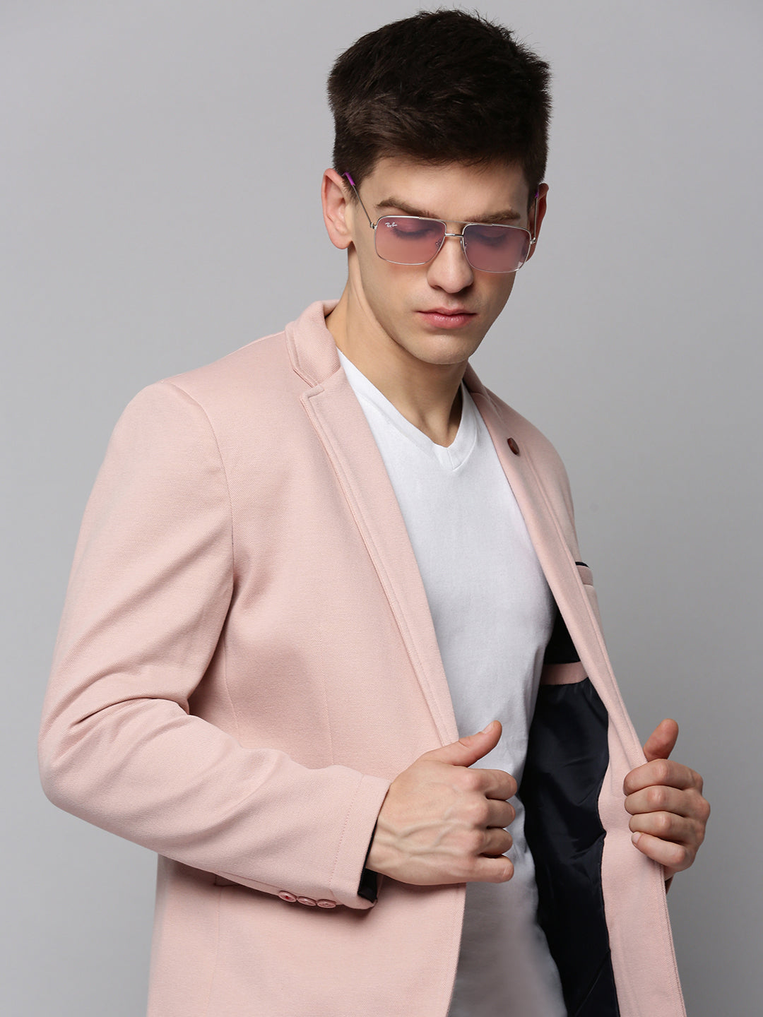 Men Pink Solid Blazer