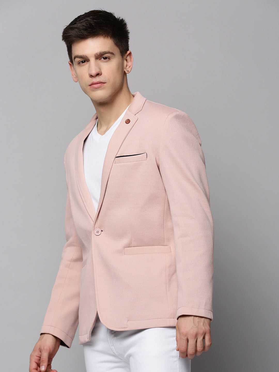 Men Pink Solid Blazer