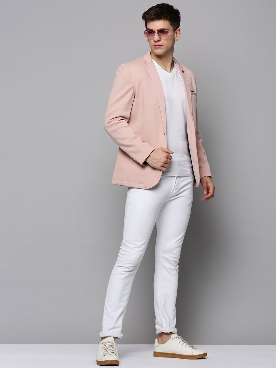 Men Pink Solid Blazer