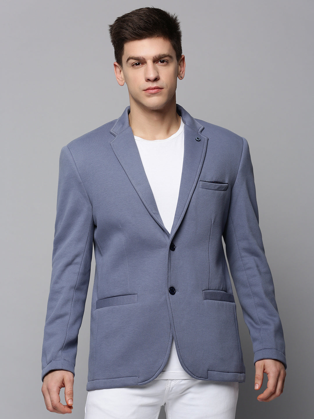 Men Grey Solid Blazer