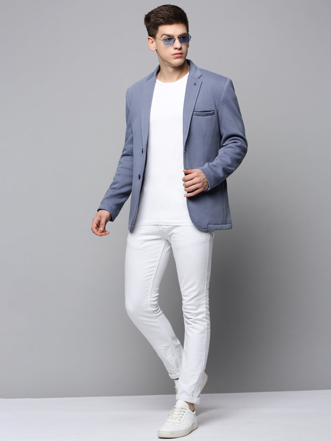 Men Grey Solid Blazer