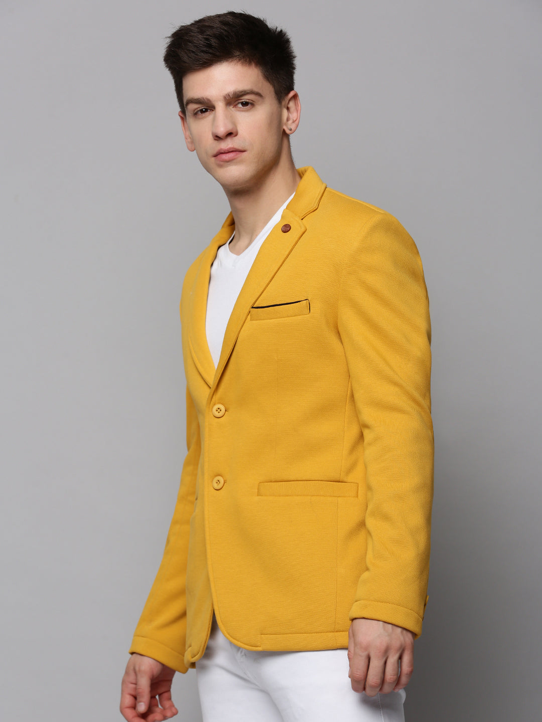 Men Yellow Solid Blazer