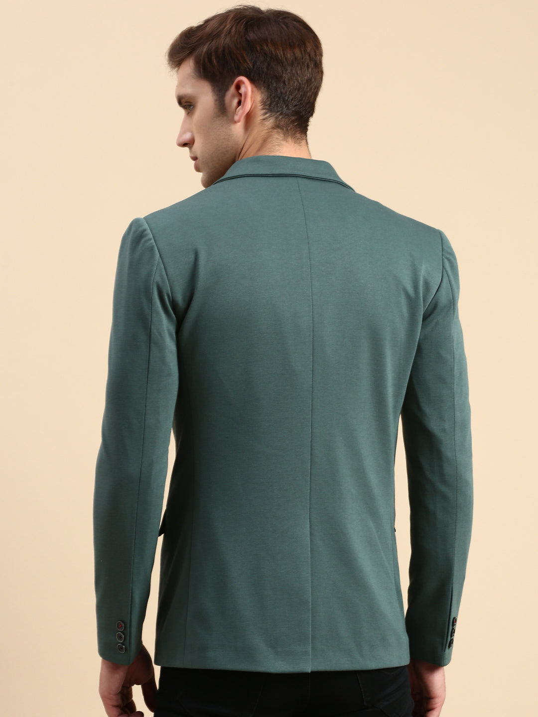 Men Green Solid Casual Blazer