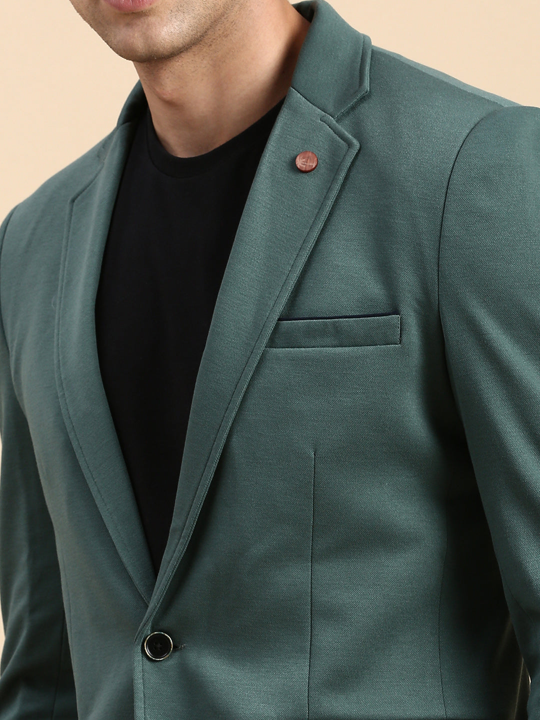 Men Green Solid Casual Blazer